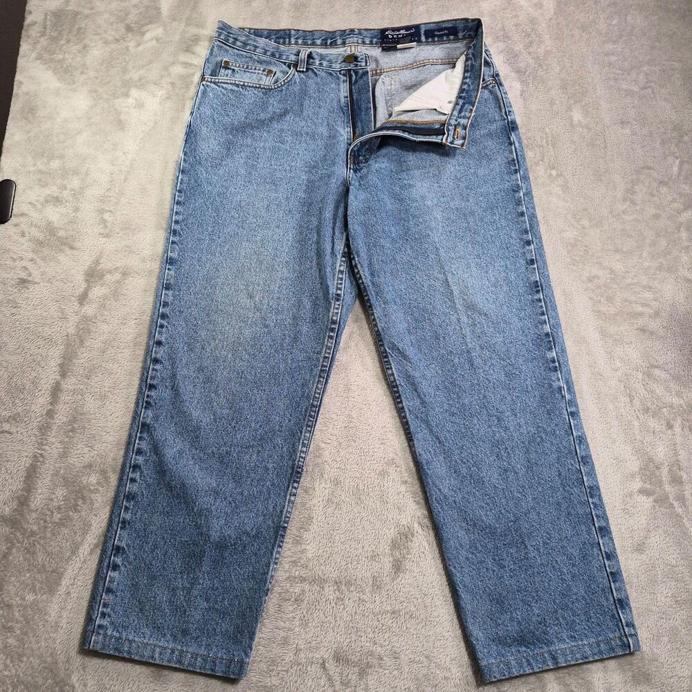 Eddie Bauer Classic Fit Jeans Mens 36x28 Blue Light Wash Straight Denim Cotton
